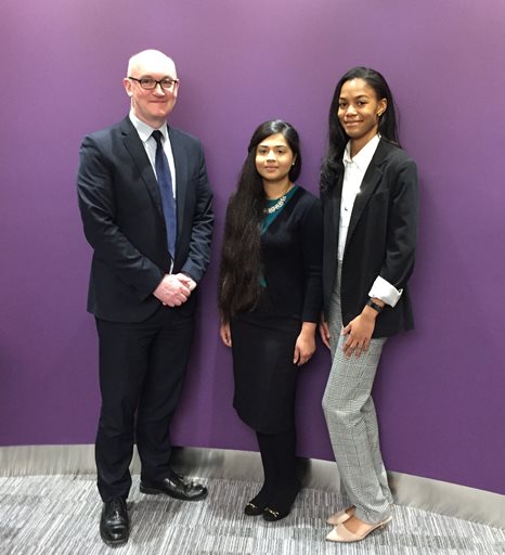 Brunel Law School alumni Tony Coyne and Nadia Ullah and current student Saskia Rock-Williams at the Blake Morgan offices