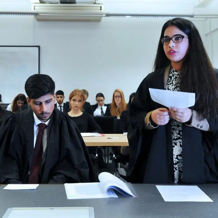 Law students mooting in the Brunel moot court