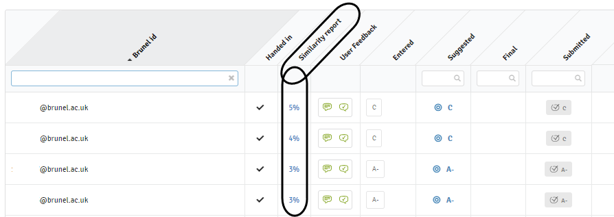 How to see the similarity percentage for each submission on WISEflow in the Reviewer view