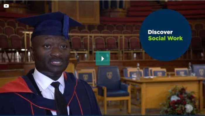 Brunel Social Work student Kwaku on his graduation day video