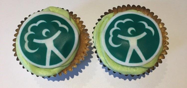 Two environment agency branded cupcakes