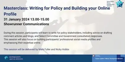 image of Join the event: Masterclass: Writing for Policy and Building your Online Profile (31 Jan 2024)