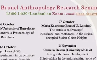 image of Brunel Anthropology Research Seminar series, Term 1 2020