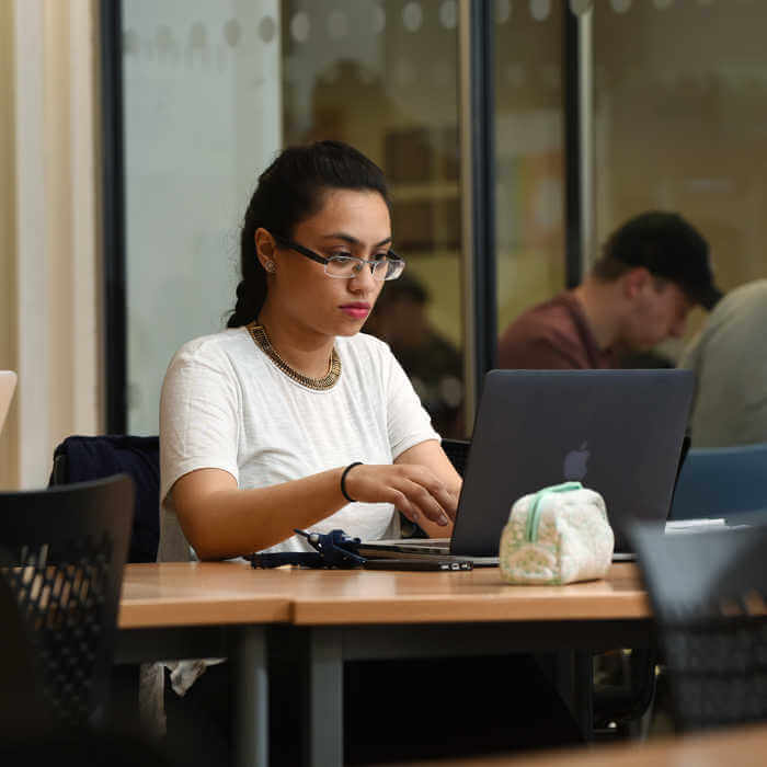 student working on a laptop