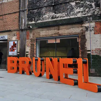 Made in Brunel sign outside Oxo tower, Barge house