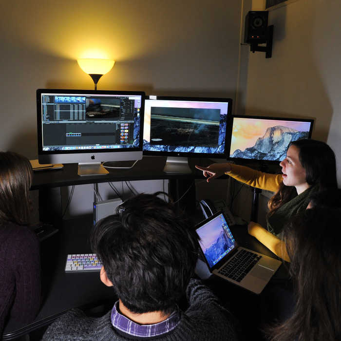 students in audio production suite using computers