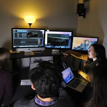 students in audio production suite using computers