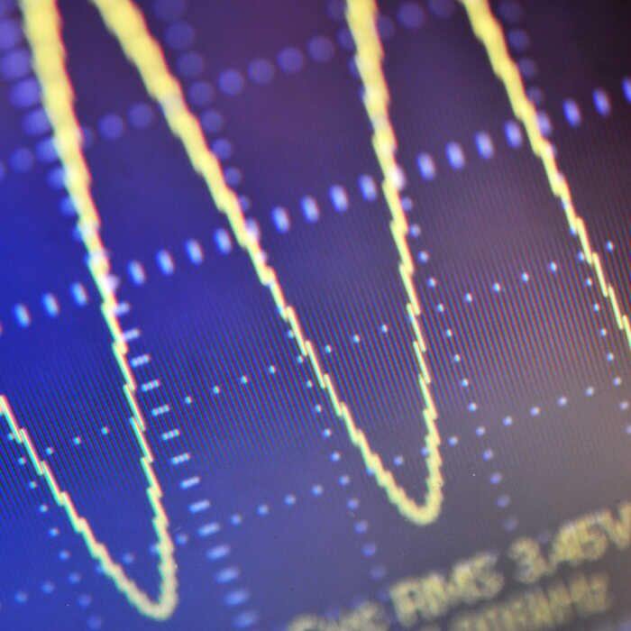 Close-up of a graph on a computer displaying lines going up and down