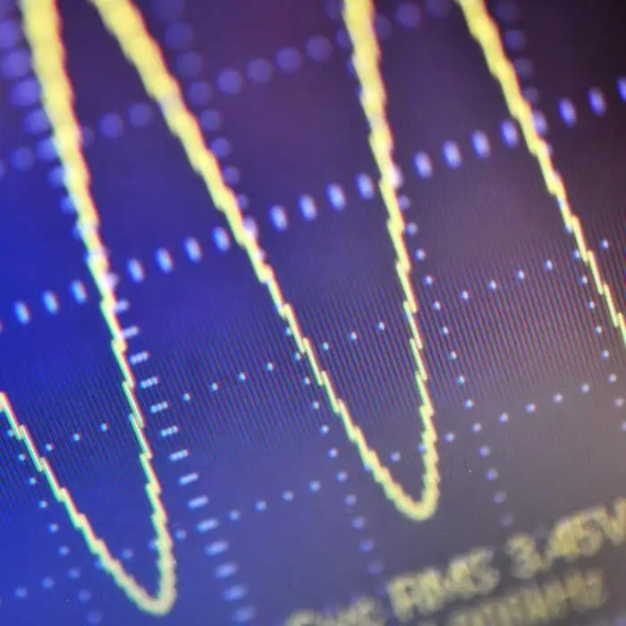 Close-up of a graph on a computer displaying lines going up and down
