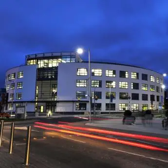 Eastern Gateway building on the Brunel University London campus at night