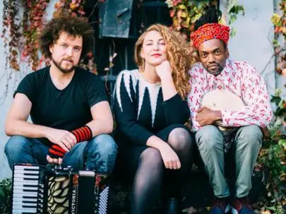 image of ELDA TRIO: Emilia Martensson, voice, Janez Dovc, accordion/electronics & Adriano Adewale, percussion