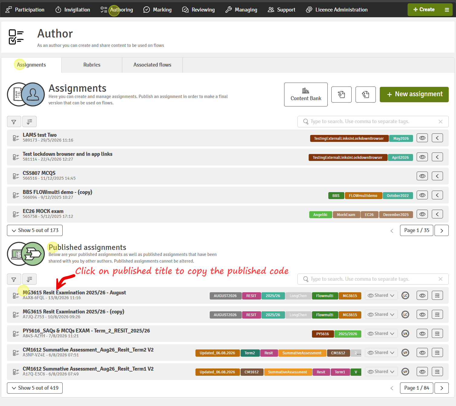 WISEflow authoring copying published code