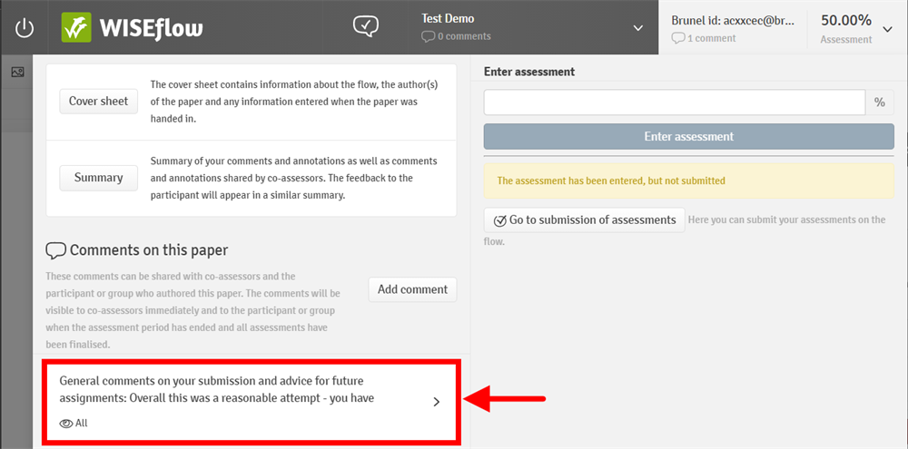 you can access an existing comment by selecting this from the automatically generated list