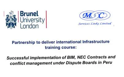 image of Infrastructure training course on successful implementation of BIM, NEC Contracts and conflict management under Dispute Boards in Peru