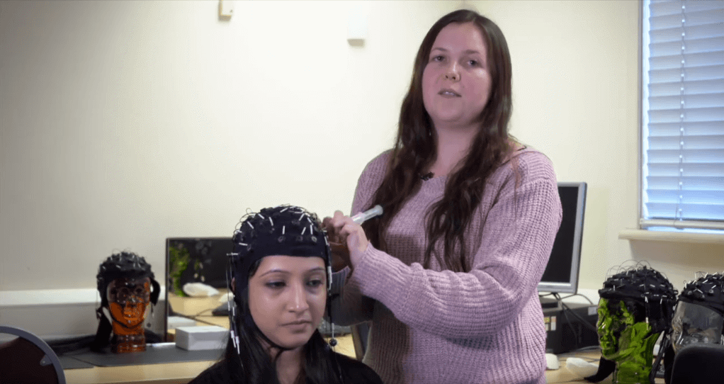 Brunel Psychology student Jess demonstrates EEG