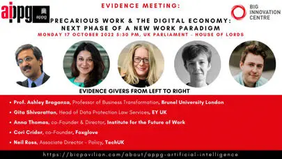image of Professor Ashley Braganza: Precarious Work & The Digital Economy - the APPG Evidence Meeting