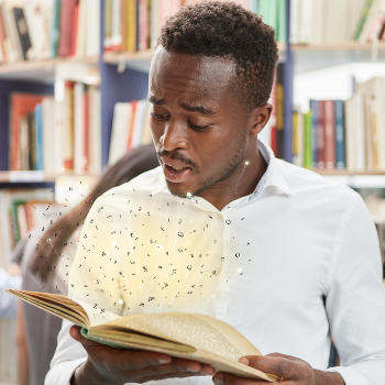 dyslexic man reading a book