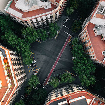 Aerial view of road intersection in urban area