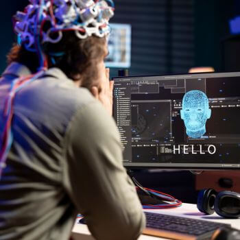 IT professional using an EEG headset to communicate.