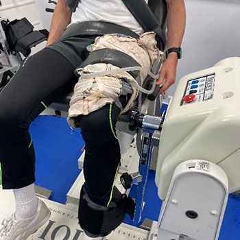 Leg muscle being heated in a laboratory setting