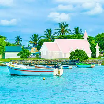 Photo of a Mauritius landscape edited so that the church is blanked out