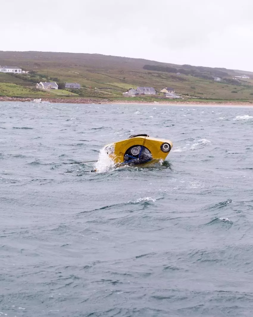 SeaEnergies wave energy converter (scale model) on trials off the coast of Ireland. Our research aims to replace the hull with recycled HDPE-basalt fibre composite offering a high performance, low cost, green material. 