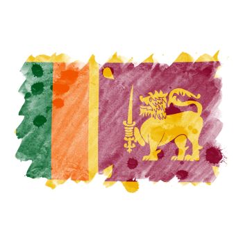 Sri Lankan flag depicted in watercolour.