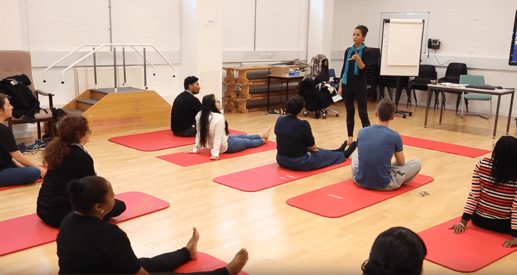 Social work yoga practical session at Brunel University London