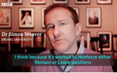 image of Dr Simon Weaver discusses comedy and Brexit for BBC News Report