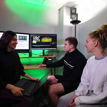 Sport Health and Exercise Sciences students working in the video editing suite 2