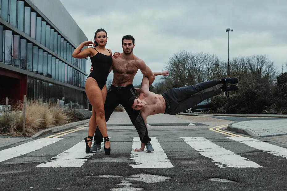 Brunel Dance and Chalistenics students posing on campus for the Love Your Leo campaign