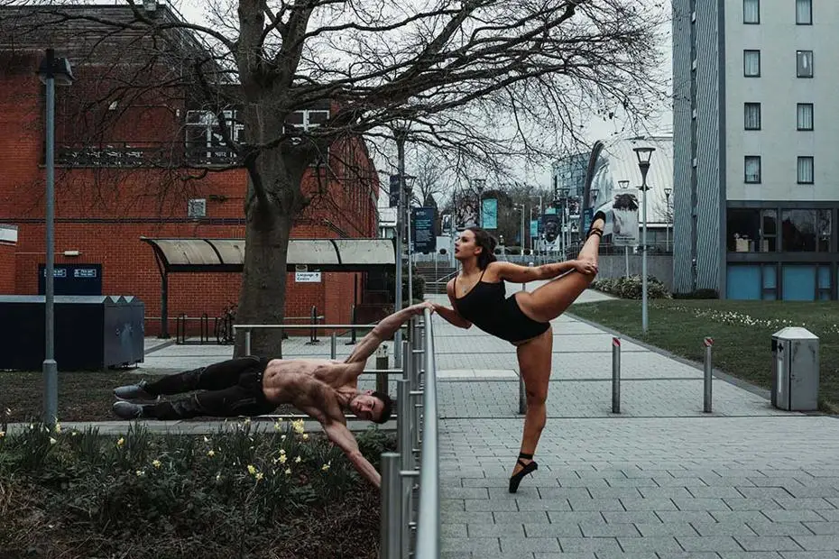 Brunel Dance and Chalistenics students posing on campus for the Love Your Leo campaign