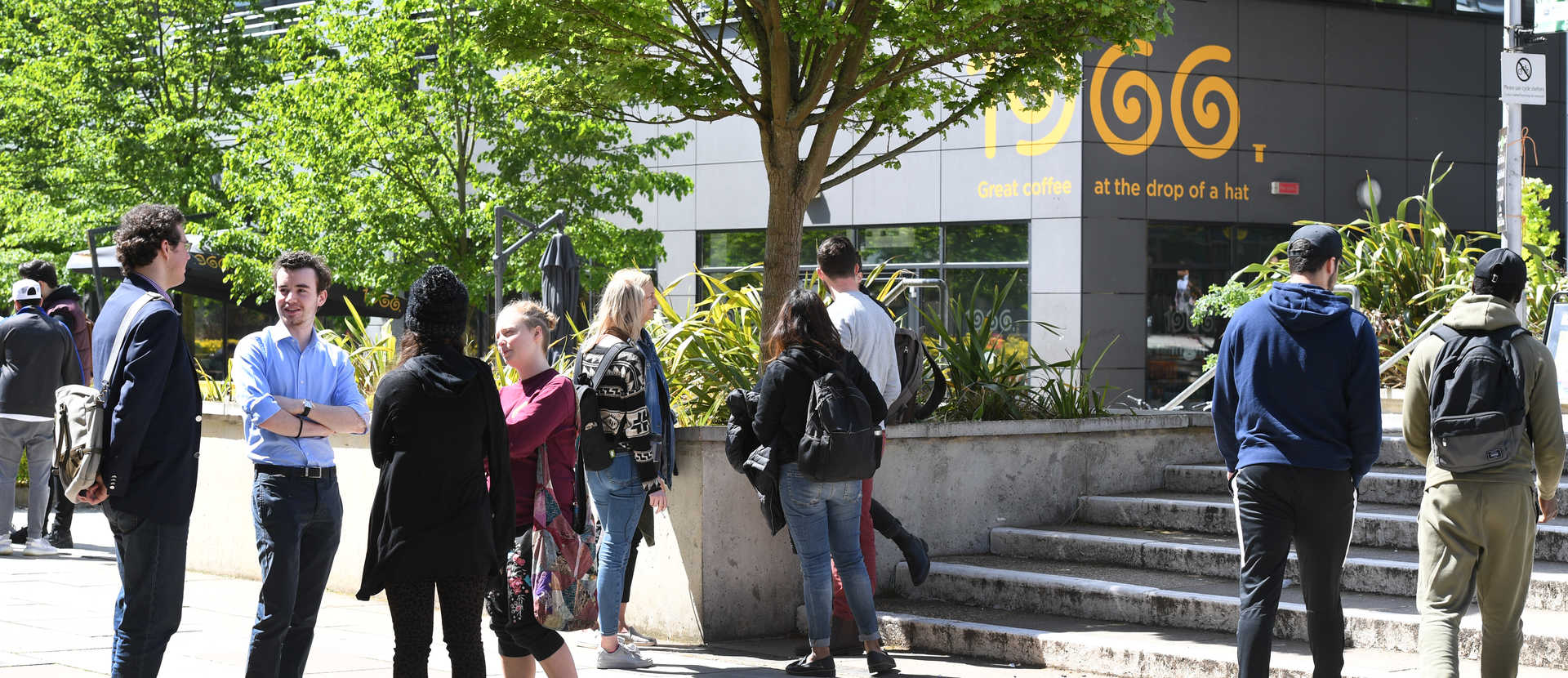 Students outside campus cafe