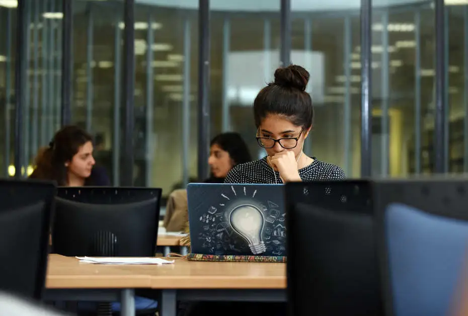 Female student looking into the laptop