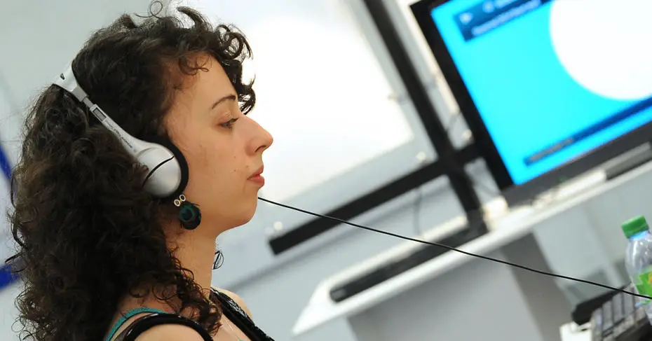 female student with headphone