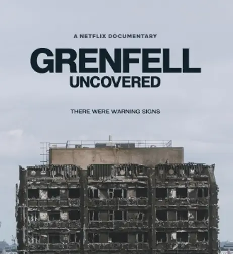 Grenfell: Uncovered poster with title at the top and burnt building below