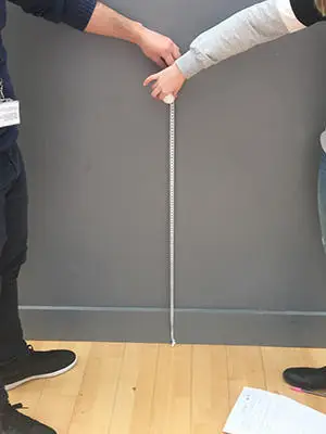 Life Sciences BSc students calculating the location of a person’s centre of mass at Brunel University London. 