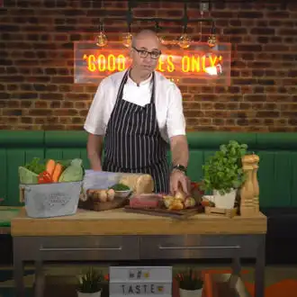 Taste Kingdom chef showing cooking tips