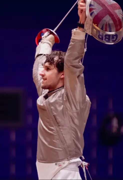 Chris Hepworth wearing fencing equipment