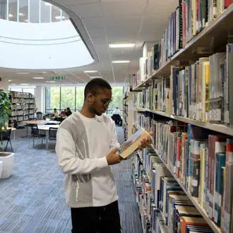 English student in library